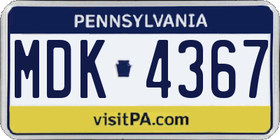 PA license plate MDK4367