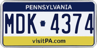 PA license plate MDK4374
