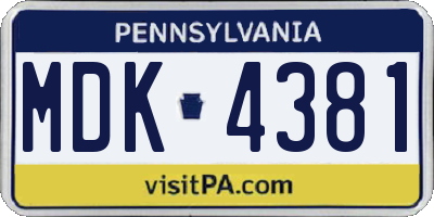 PA license plate MDK4381