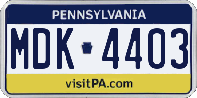 PA license plate MDK4403
