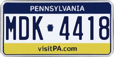 PA license plate MDK4418