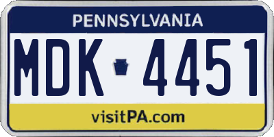 PA license plate MDK4451