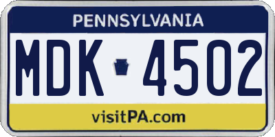 PA license plate MDK4502
