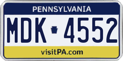 PA license plate MDK4552