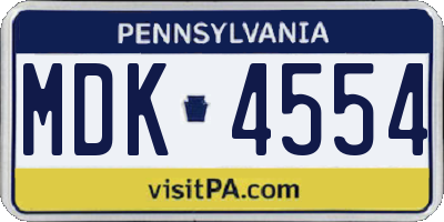 PA license plate MDK4554