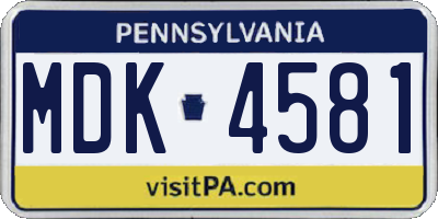 PA license plate MDK4581