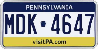 PA license plate MDK4647