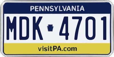 PA license plate MDK4701
