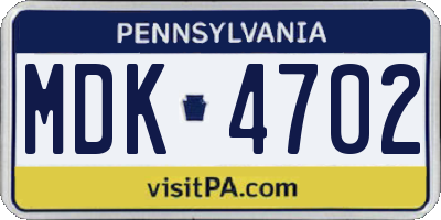 PA license plate MDK4702