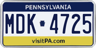 PA license plate MDK4725