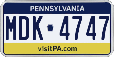 PA license plate MDK4747