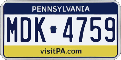 PA license plate MDK4759