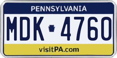PA license plate MDK4760