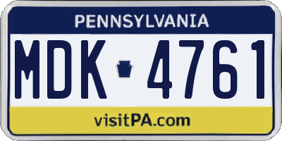 PA license plate MDK4761