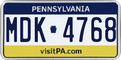 PA license plate MDK4768