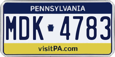 PA license plate MDK4783