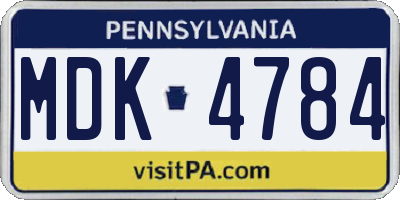PA license plate MDK4784