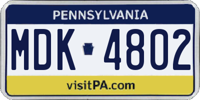 PA license plate MDK4802