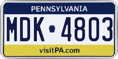 PA license plate MDK4803