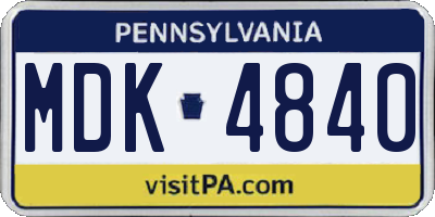 PA license plate MDK4840