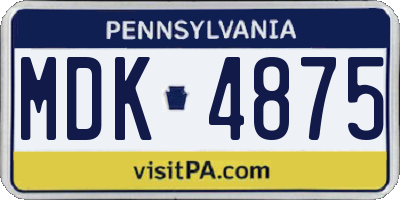 PA license plate MDK4875