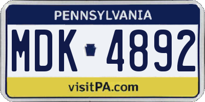 PA license plate MDK4892