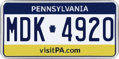 PA license plate MDK4920