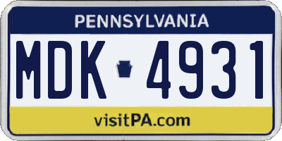 PA license plate MDK4931