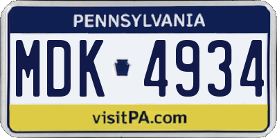 PA license plate MDK4934