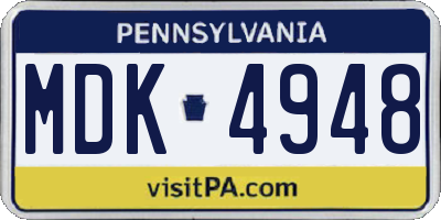 PA license plate MDK4948