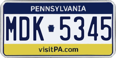 PA license plate MDK5345