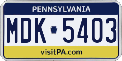 PA license plate MDK5403