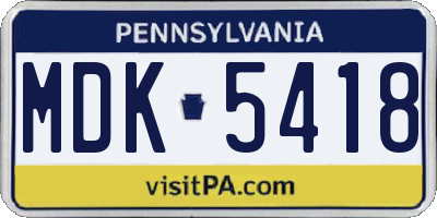 PA license plate MDK5418