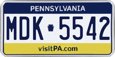 PA license plate MDK5542