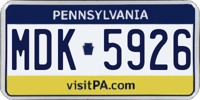 PA license plate MDK5926