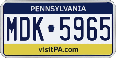 PA license plate MDK5965