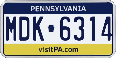 PA license plate MDK6314
