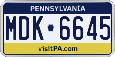 PA license plate MDK6645