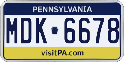 PA license plate MDK6678