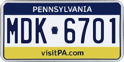 PA license plate MDK6701