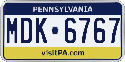 PA license plate MDK6767