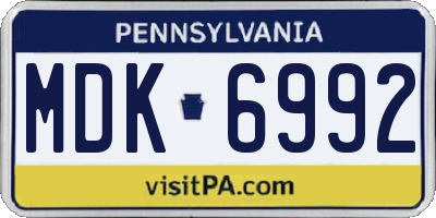 PA license plate MDK6992