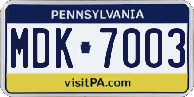 PA license plate MDK7003