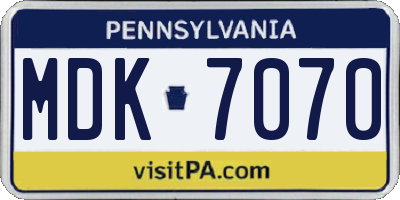 PA license plate MDK7070