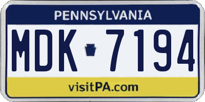 PA license plate MDK7194