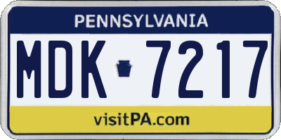 PA license plate MDK7217