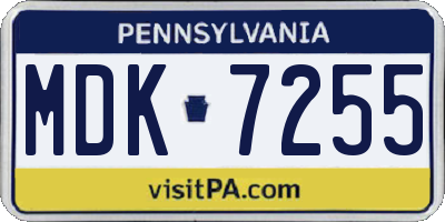 PA license plate MDK7255