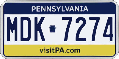 PA license plate MDK7274