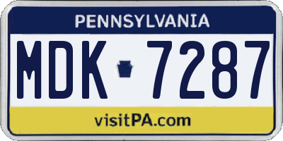PA license plate MDK7287