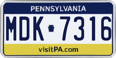 PA license plate MDK7316